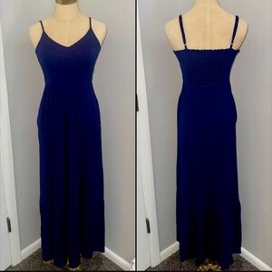 Evereve Eloise Tiered Maxi Dress V Neck Sundress Navy Blue XS